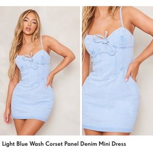 Light Blue Wash Corset Panel Denim Mini Dress